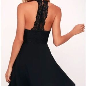 Lulu’s “Ready to Party” black lace skater dress